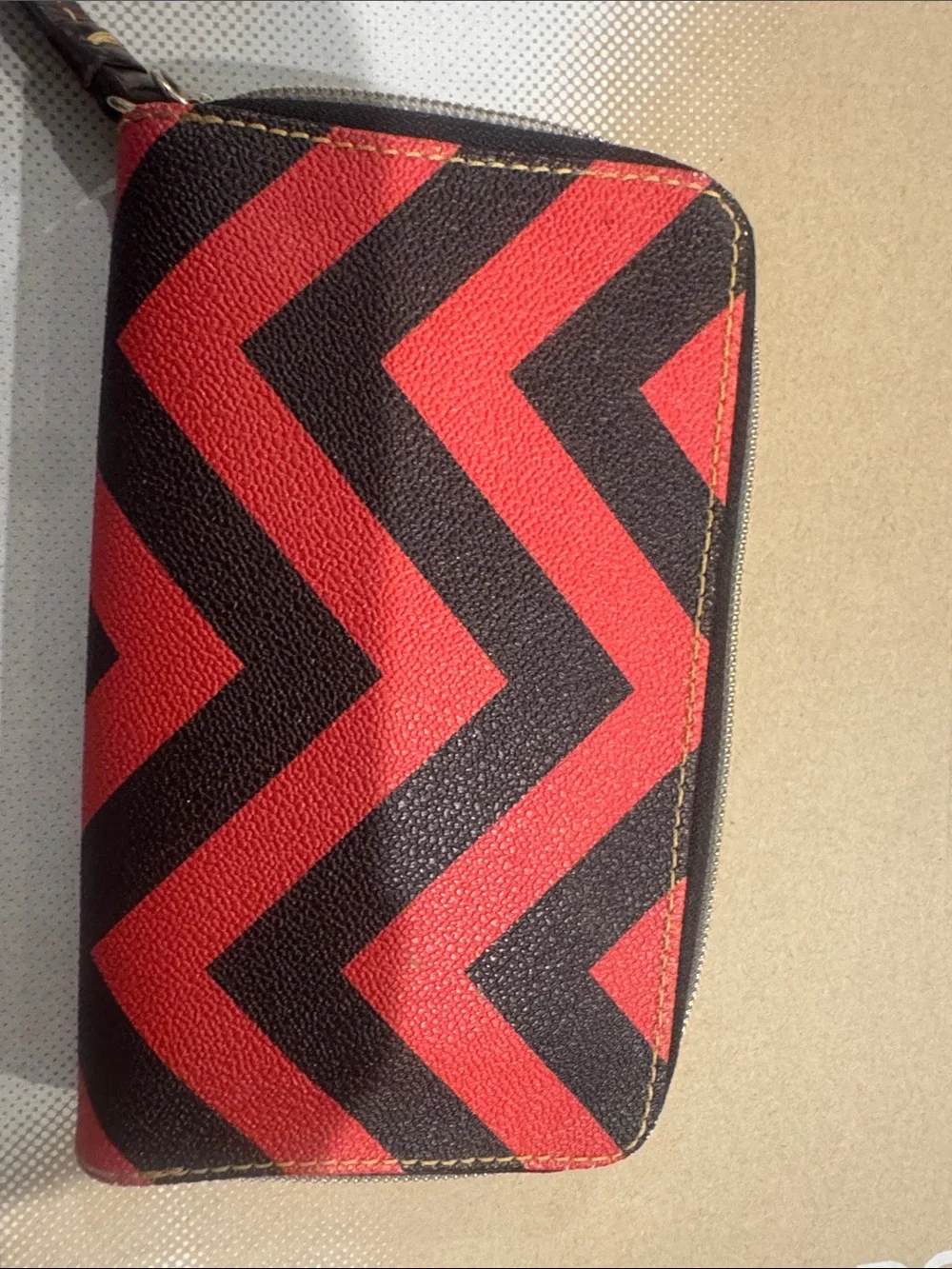 Dooney & Bourke Red and Black Chevron Zip Wallet